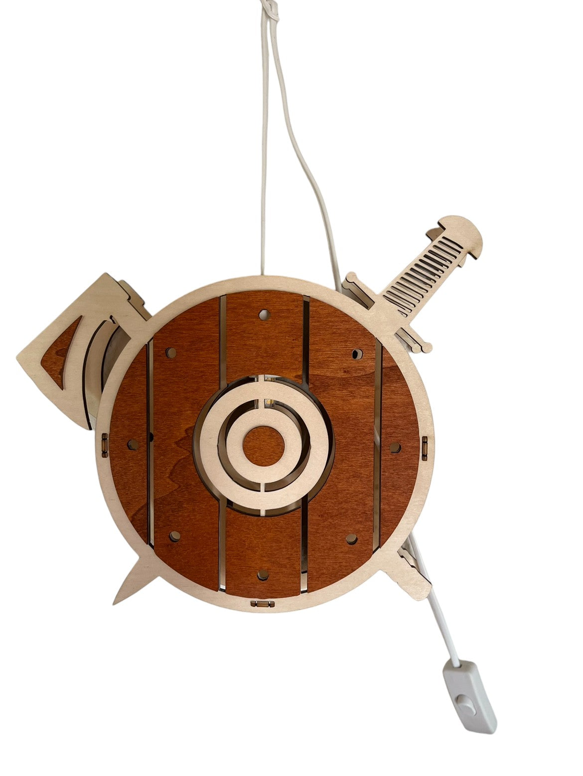 Holz Design Wandlampe Wikinger Helm Harald, Schiff Sven, Schild Erik