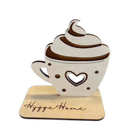 Hygge Home Carlo Cappuccino Holz Deko Aufsteller Tasse